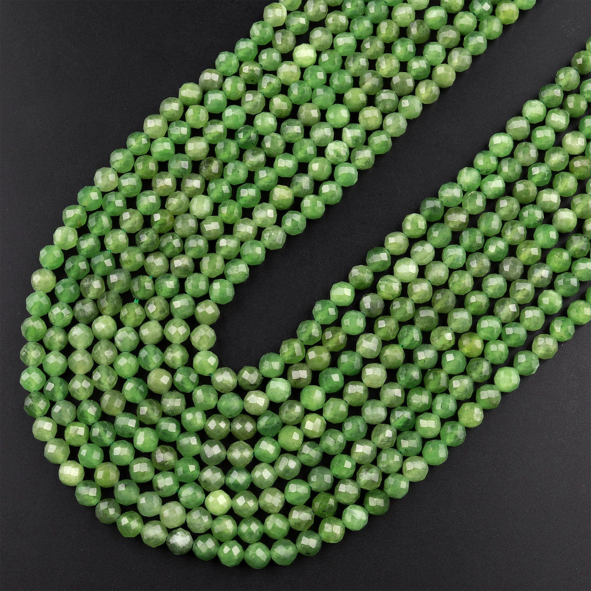 AAA Faceted Russian Green Jade 4mm Round Beads Micro Cut Natural Gemstone 15.5" Strand