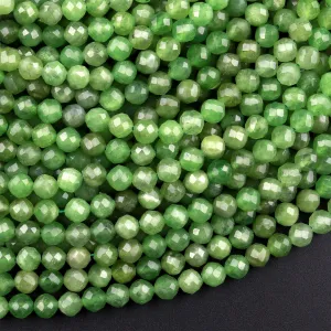 AAA Faceted Russian Green Jade 4mm Round Beads Micro Cut Natural Gemstone 15.5" Strand