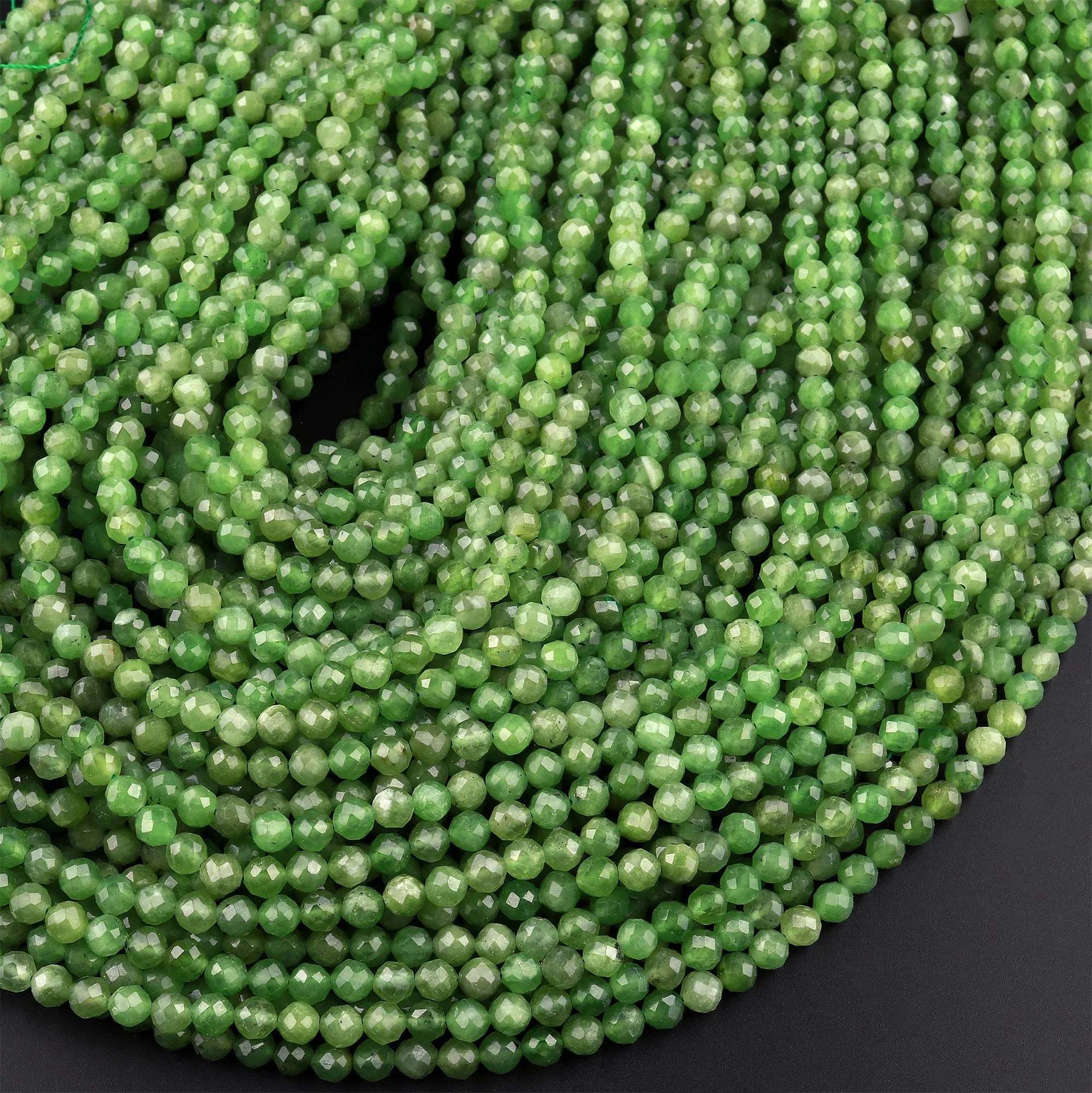 AAA Faceted Russian Green Jade 4mm Round Beads Micro Cut Natural Gemstone 15.5" Strand