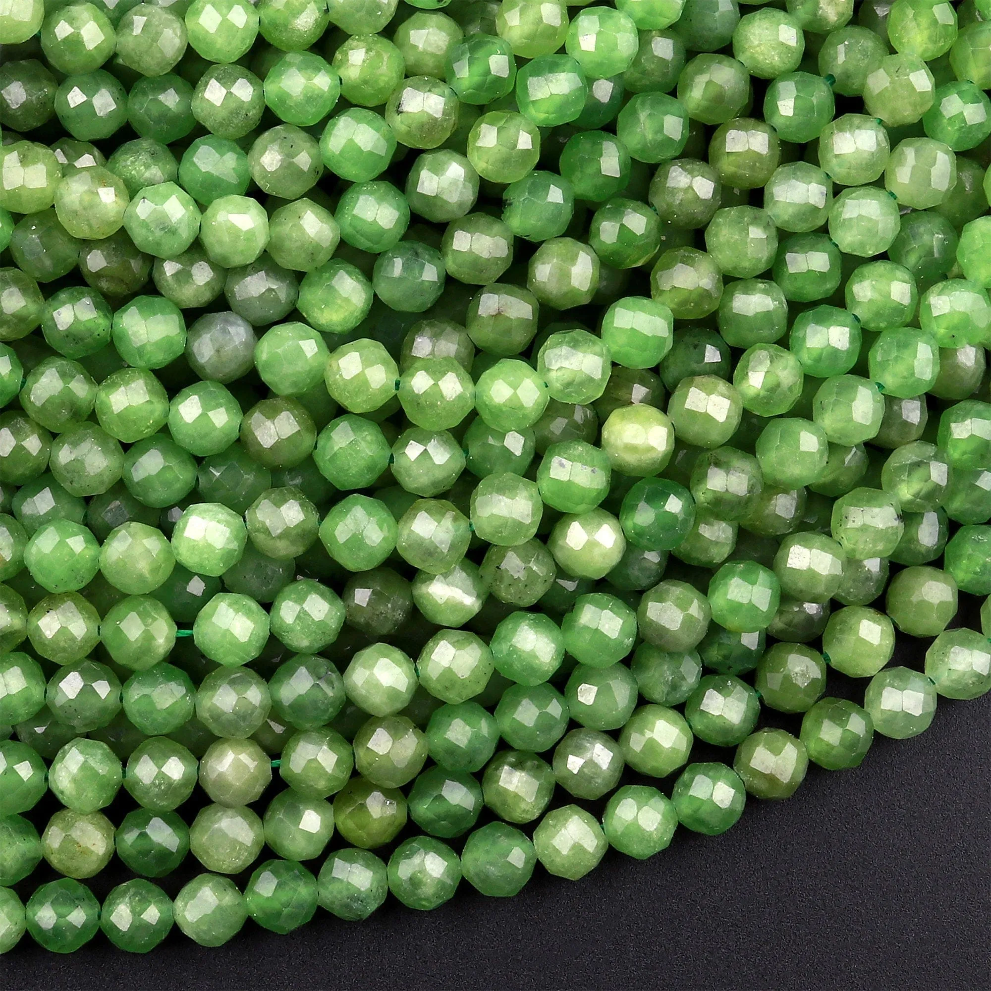 AAA Faceted Russian Green Jade 4mm Round Beads Micro Cut Natural Gemstone 15.5" Strand