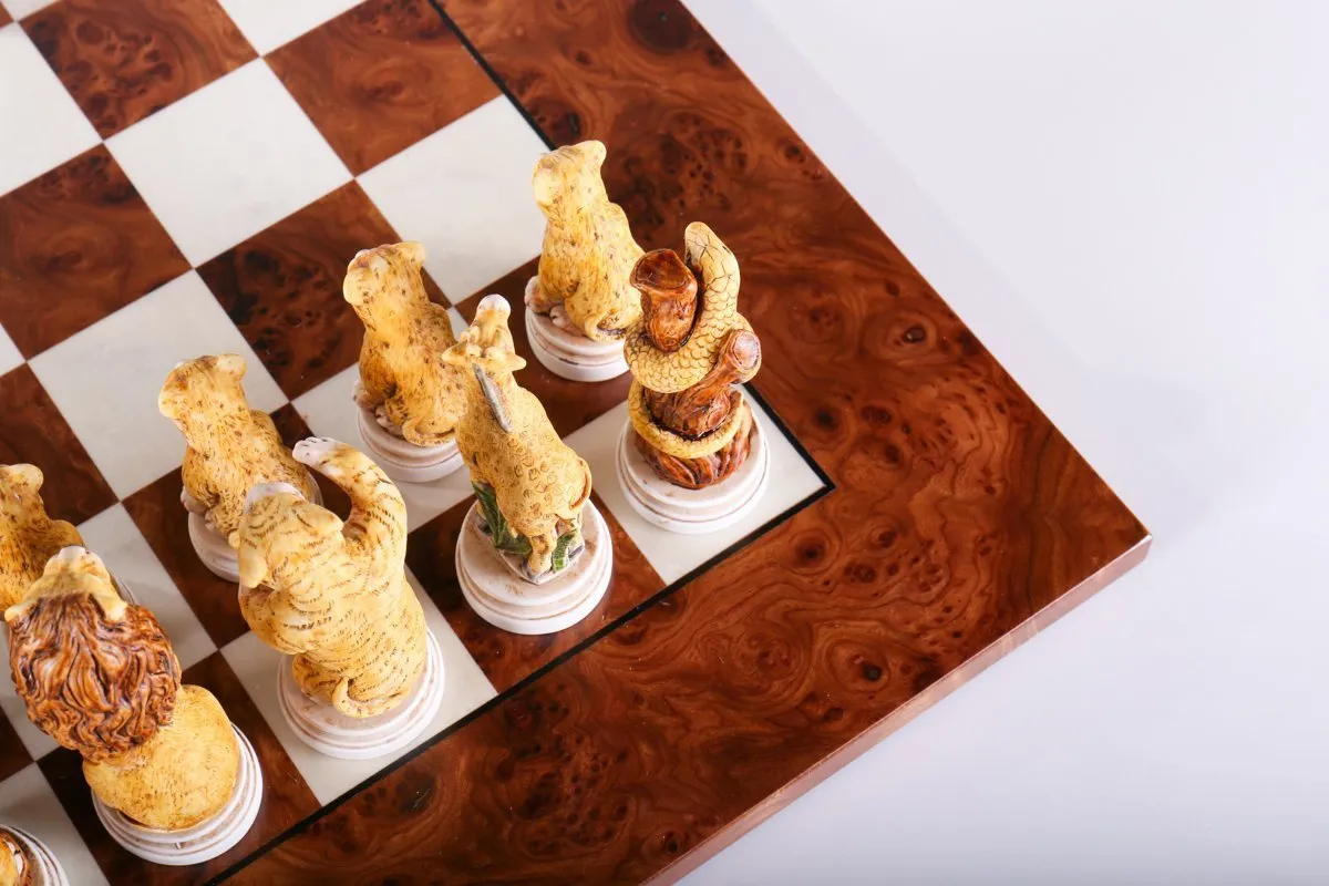 Animal Kingdom Exotic Elm Chess Set