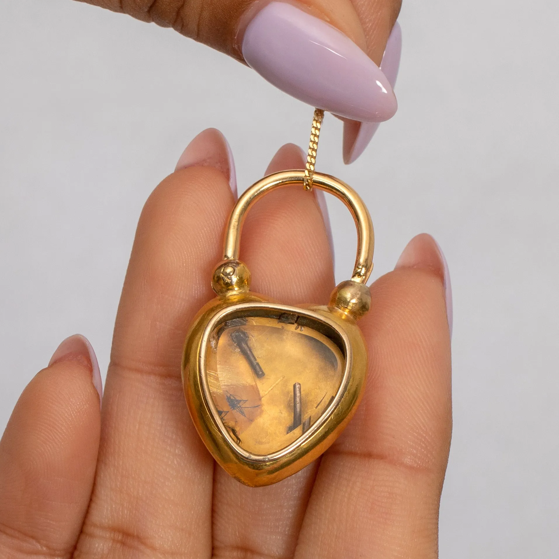 Antique 15ct Gold Emerald Heart Padlock, Locket-Back Pendant
