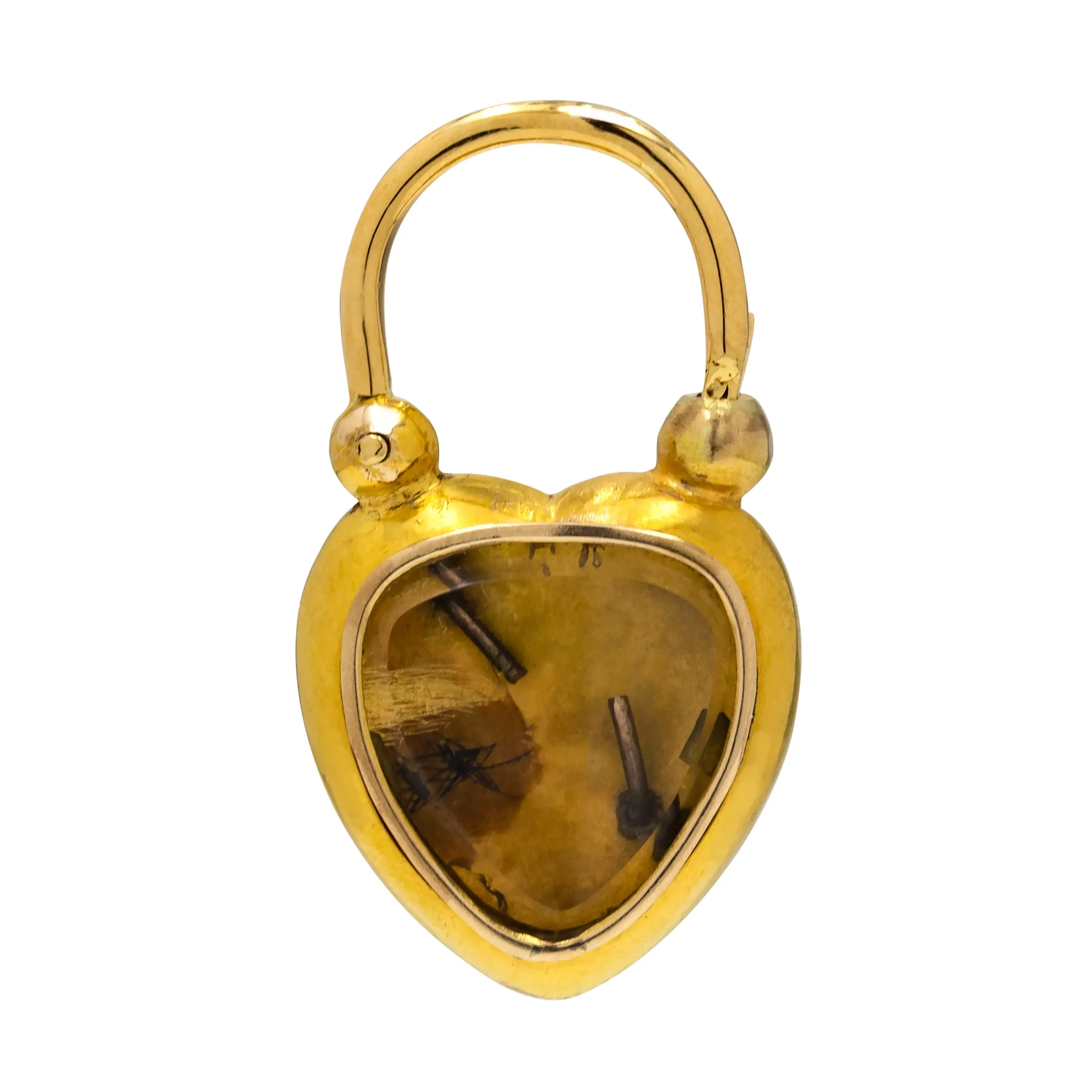 Antique 15ct Gold Emerald Heart Padlock, Locket-Back Pendant