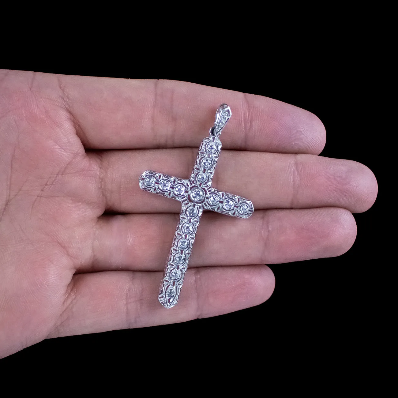 Antique Art Deco Diamond Cross Pendant 18ct Gold 1.4ct Total