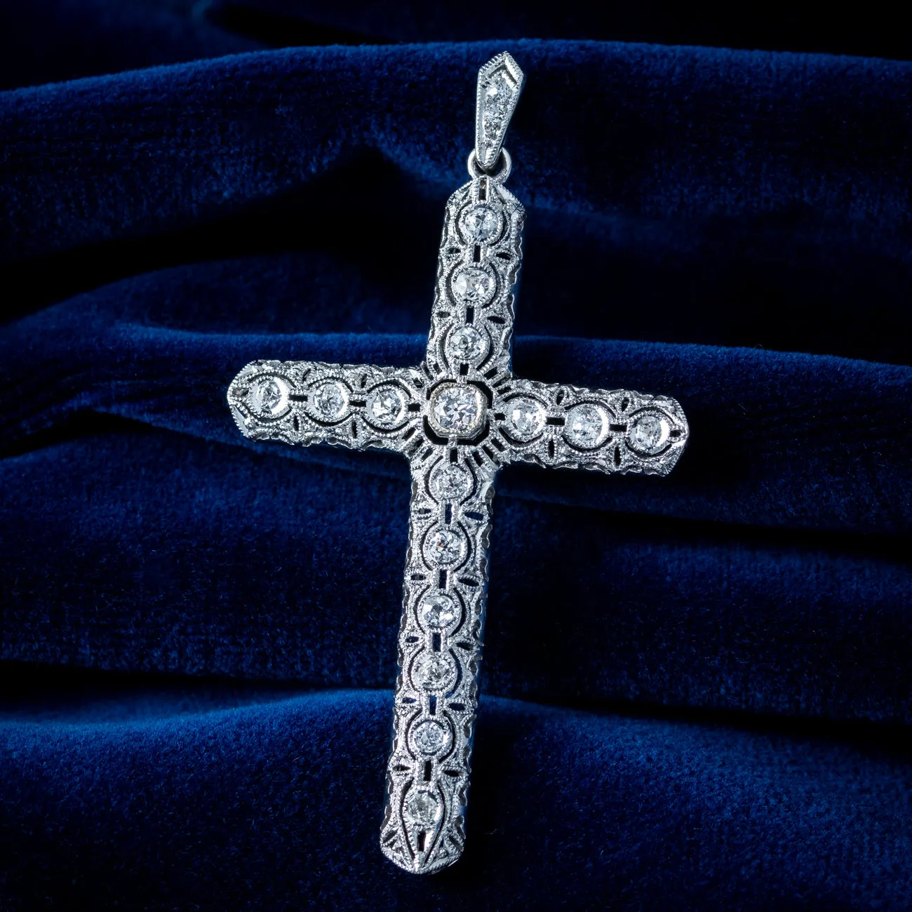 Antique Art Deco Diamond Cross Pendant 18ct Gold 1.4ct Total
