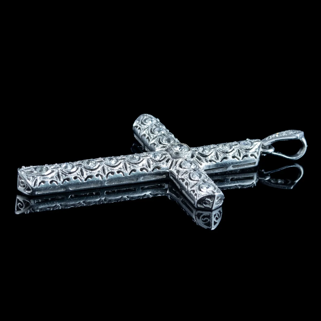 Antique Art Deco Diamond Cross Pendant 18ct Gold 1.4ct Total