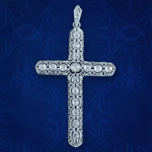 Antique Art Deco Diamond Cross Pendant 18ct Gold 1.4ct Total