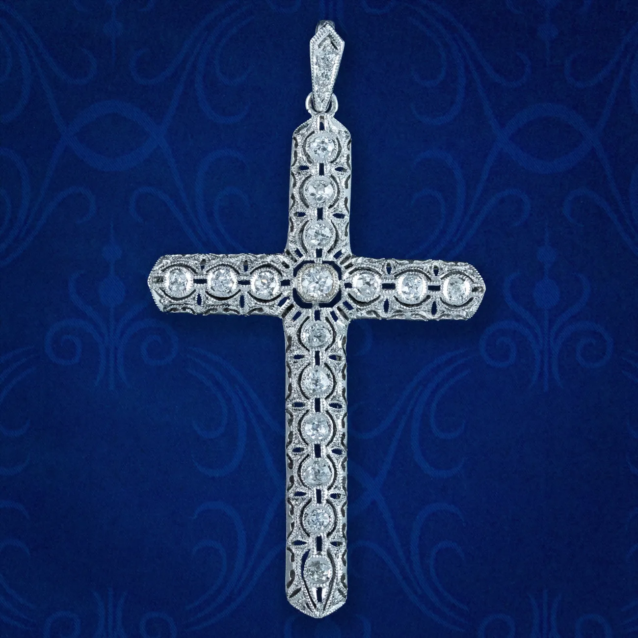 Antique Art Deco Diamond Cross Pendant 18ct Gold 1.4ct Total