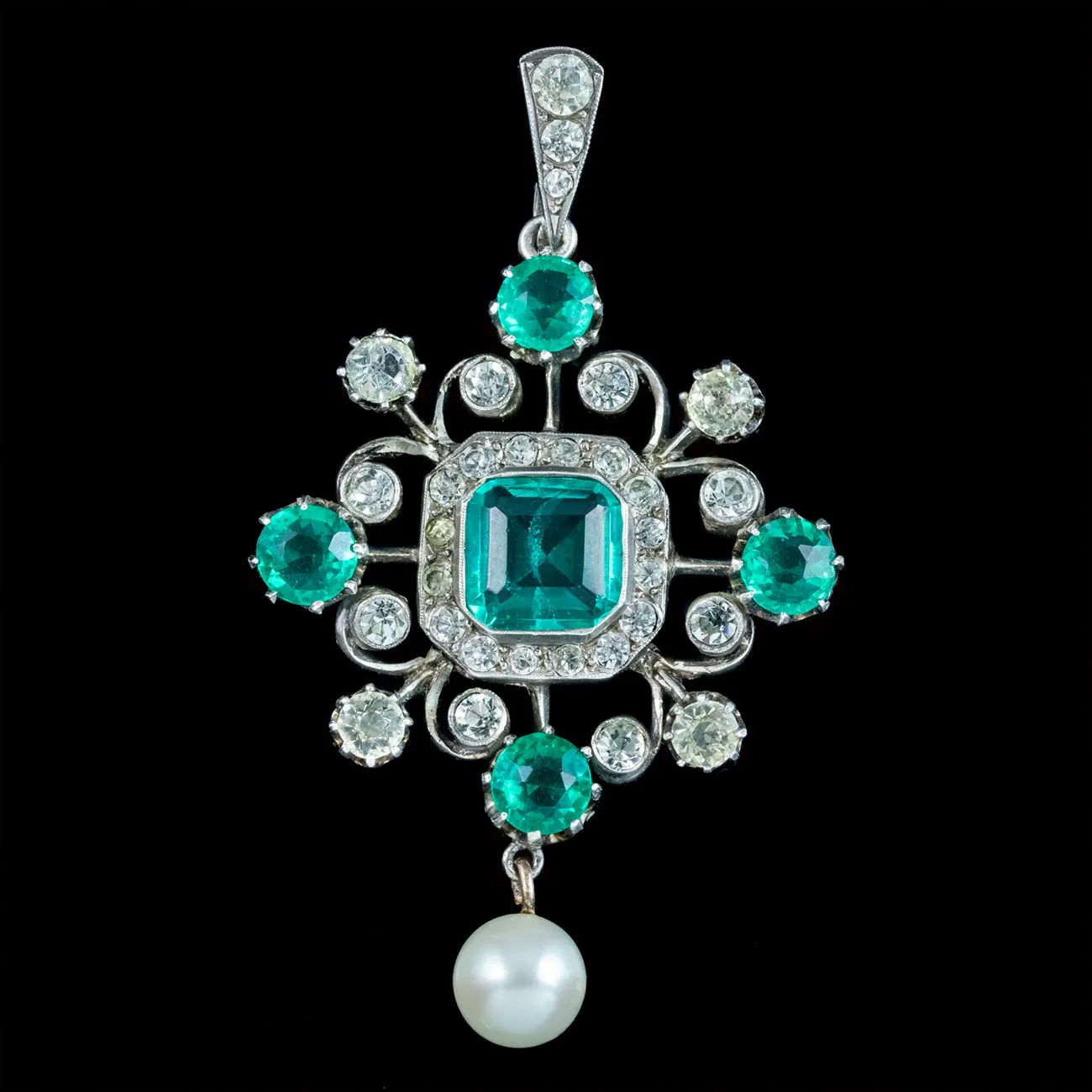 Antique Edwardian Green Paste Pearl Pendant
