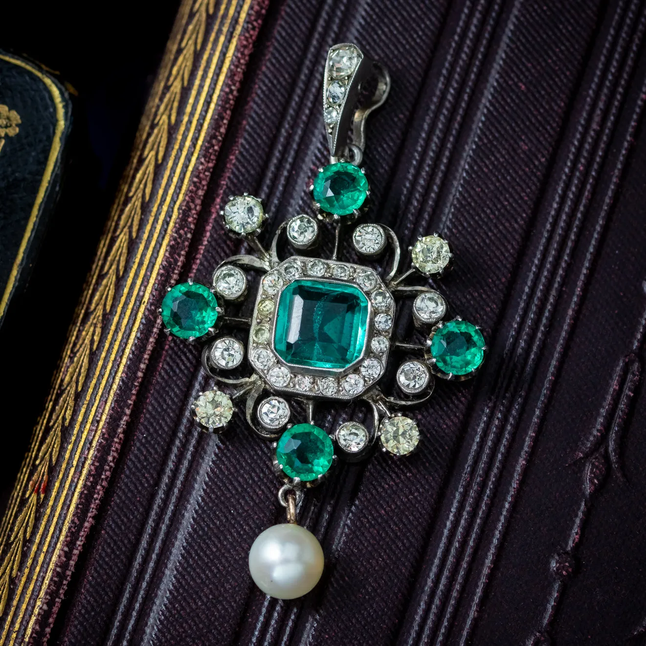 Antique Edwardian Green Paste Pearl Pendant