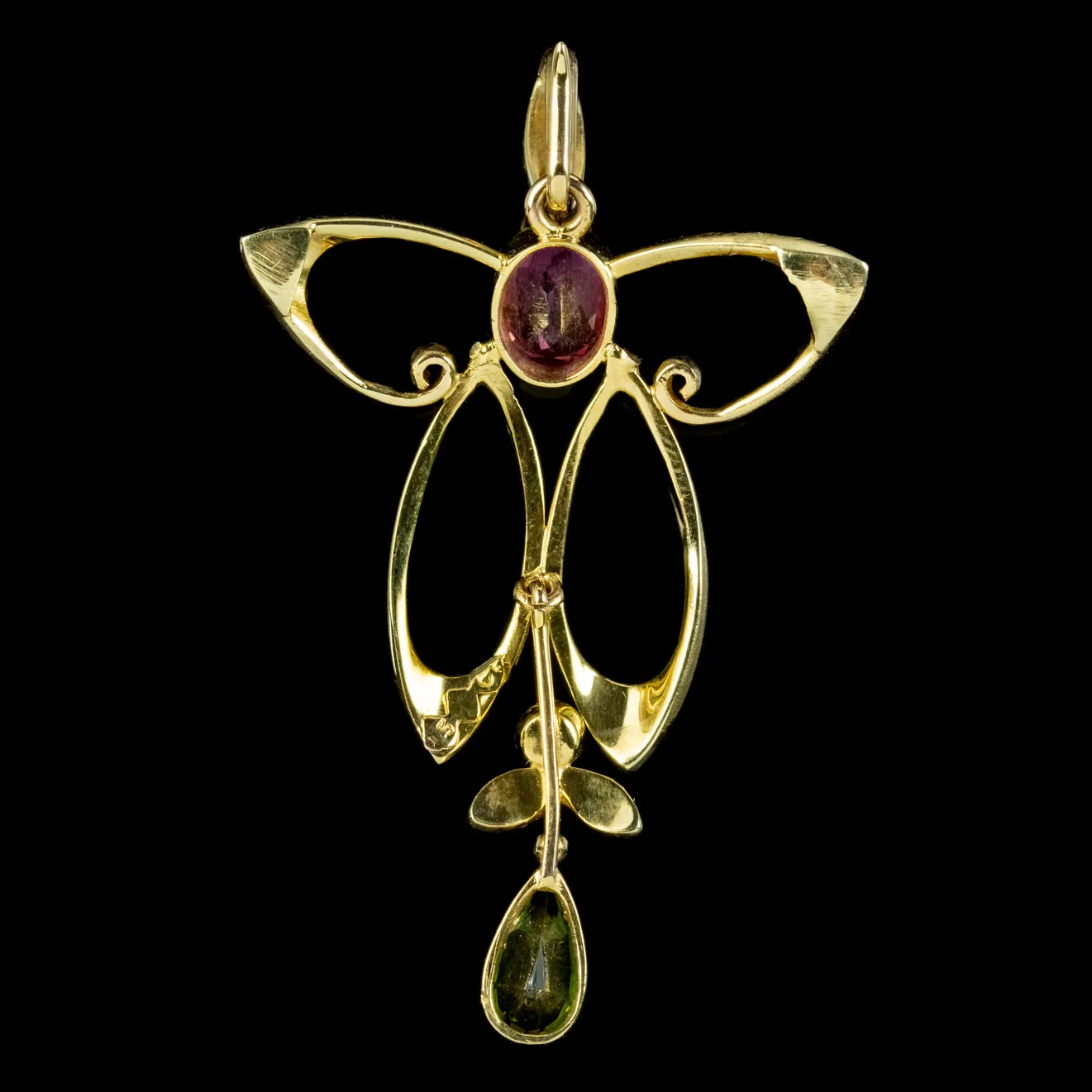 Antique Edwardian Suffragette Tourmaline Pearl Pendant 15ct Gold Circa 1910