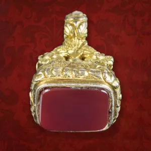 Antique Georgian Carnelian Fob Pendant 18ct Gold Cased