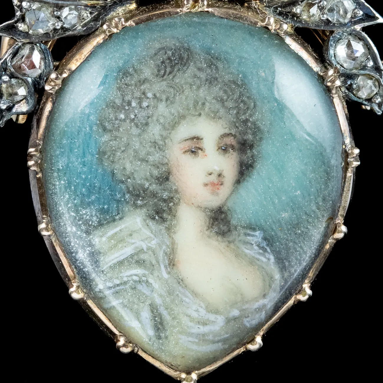Antique Georgian Diamond Miniature Portrait Pendant With Heart Box