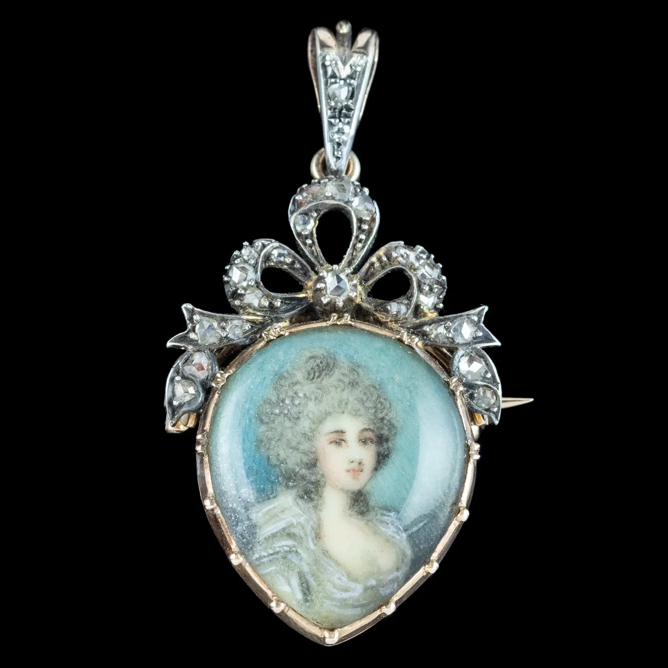 Antique Georgian Diamond Miniature Portrait Pendant With Heart Box