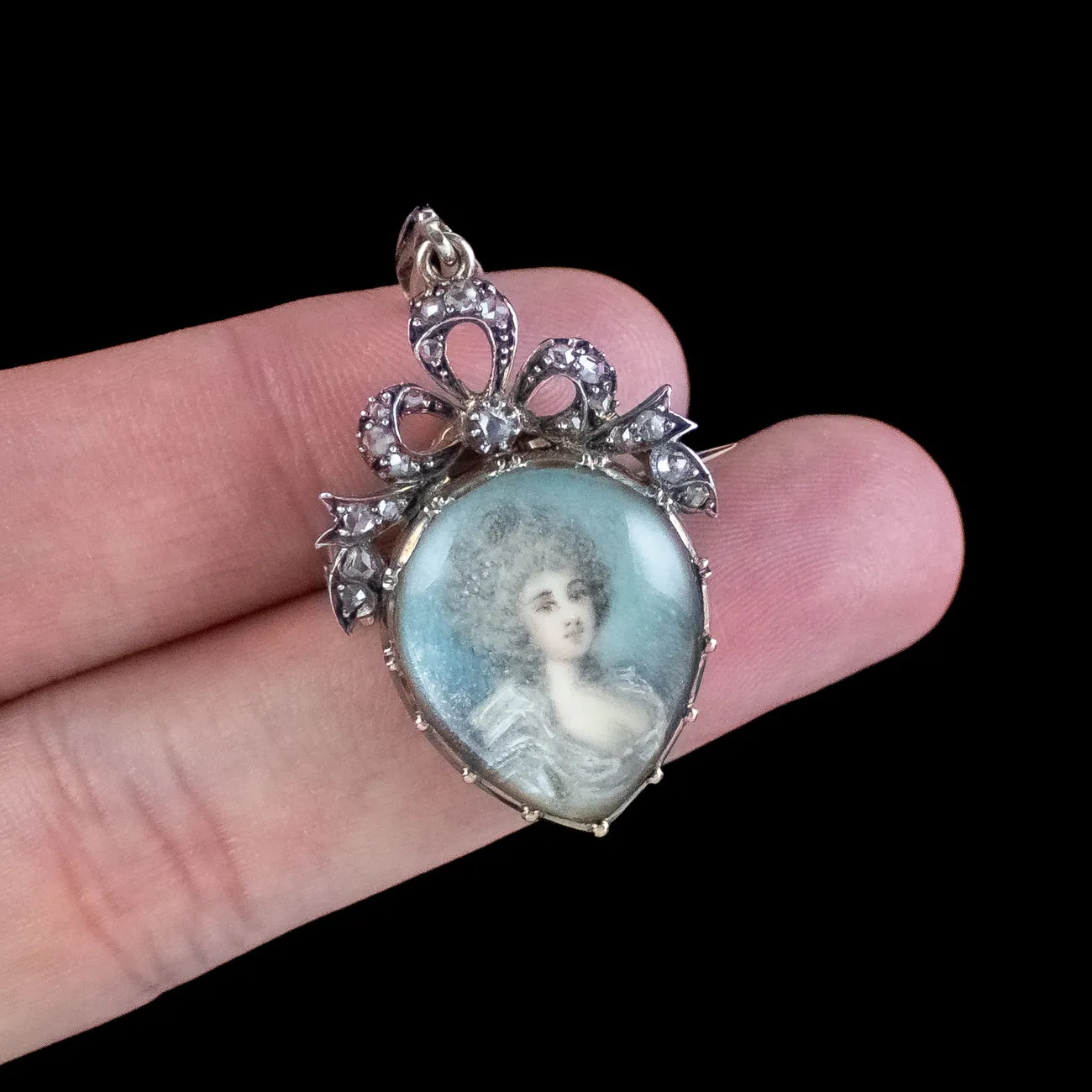 Antique Georgian Diamond Miniature Portrait Pendant With Heart Box
