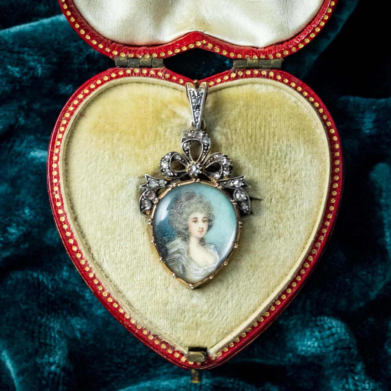 Antique Georgian Diamond Miniature Portrait Pendant With Heart Box
