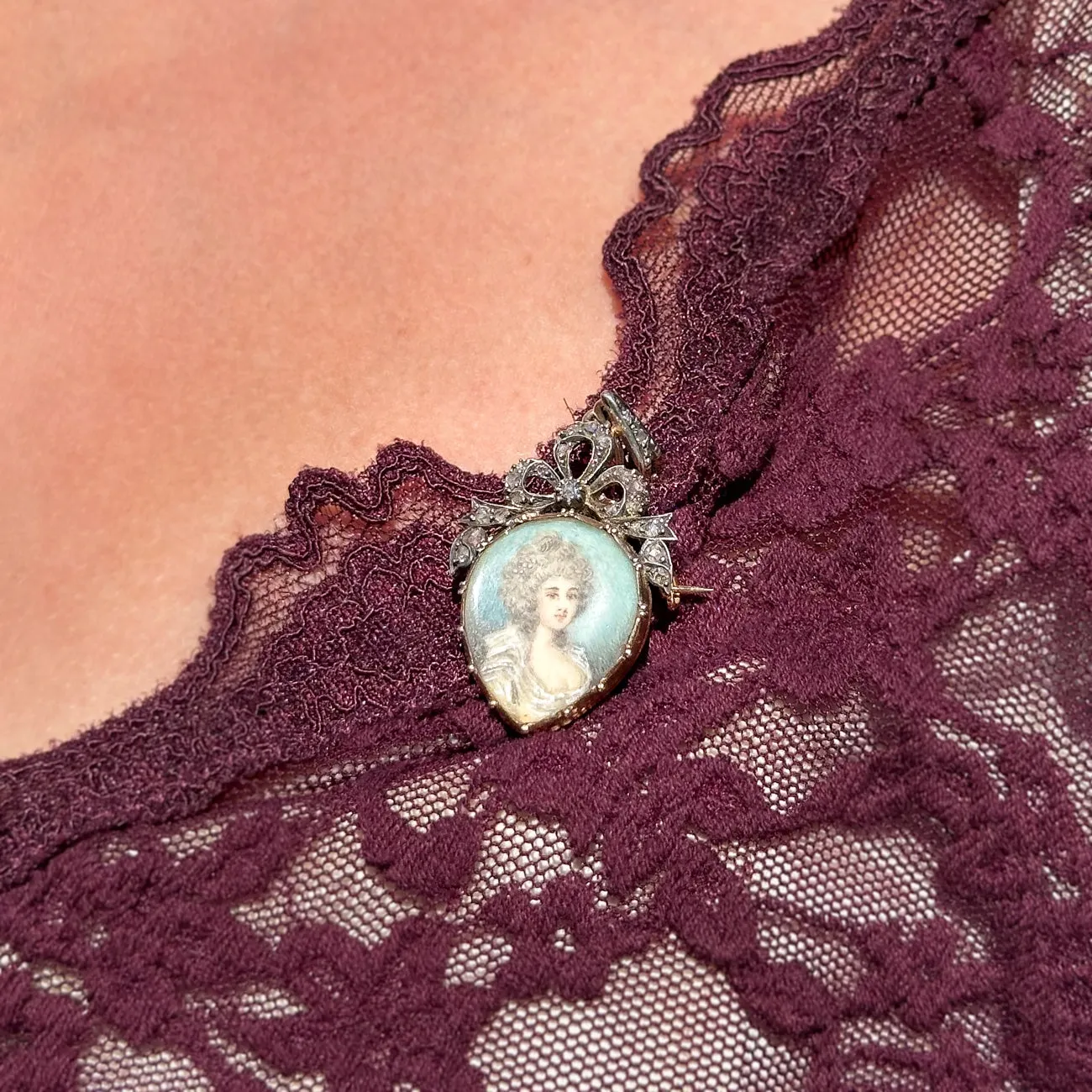 Antique Georgian Diamond Miniature Portrait Pendant With Heart Box