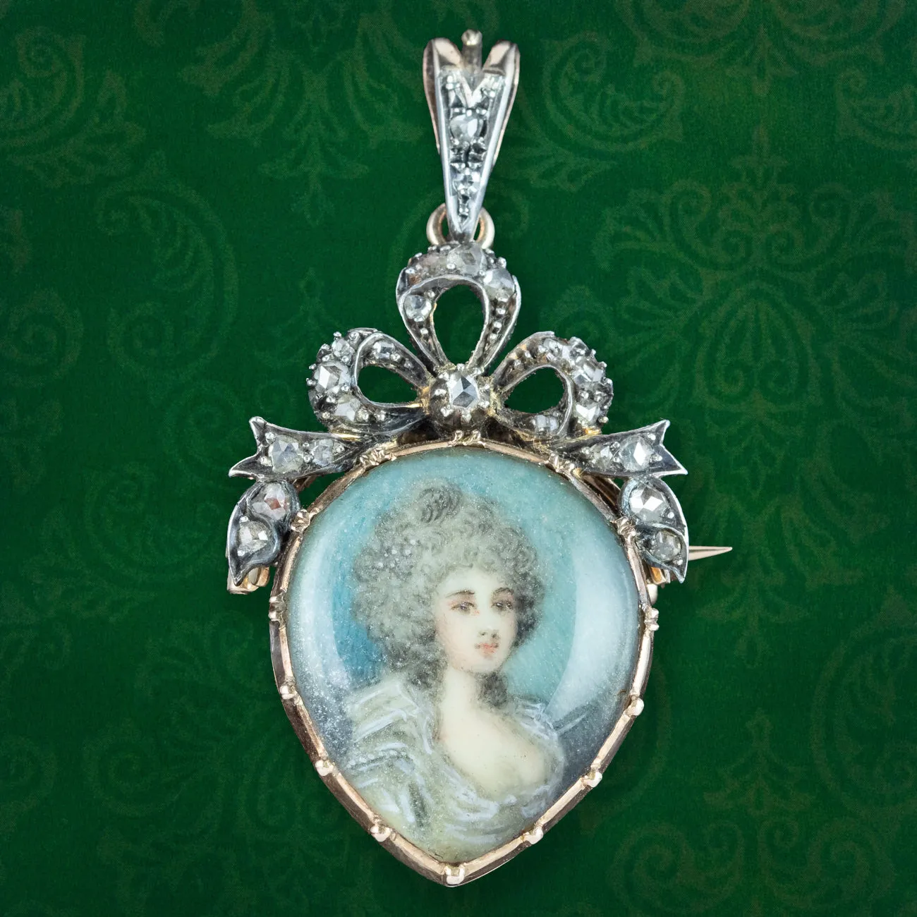 Antique Georgian Diamond Miniature Portrait Pendant With Heart Box