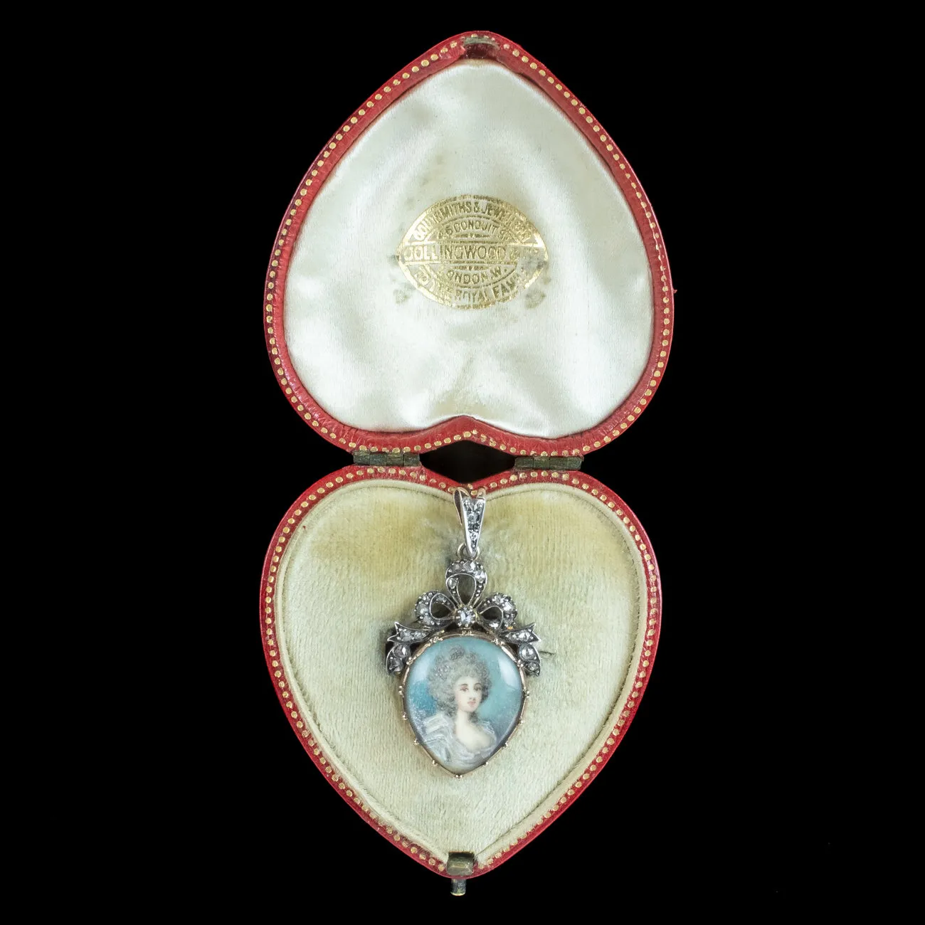 Antique Georgian Diamond Miniature Portrait Pendant With Heart Box