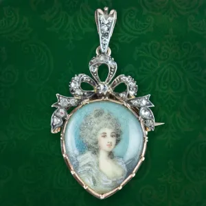 Antique Georgian Diamond Miniature Portrait Pendant With Heart Box