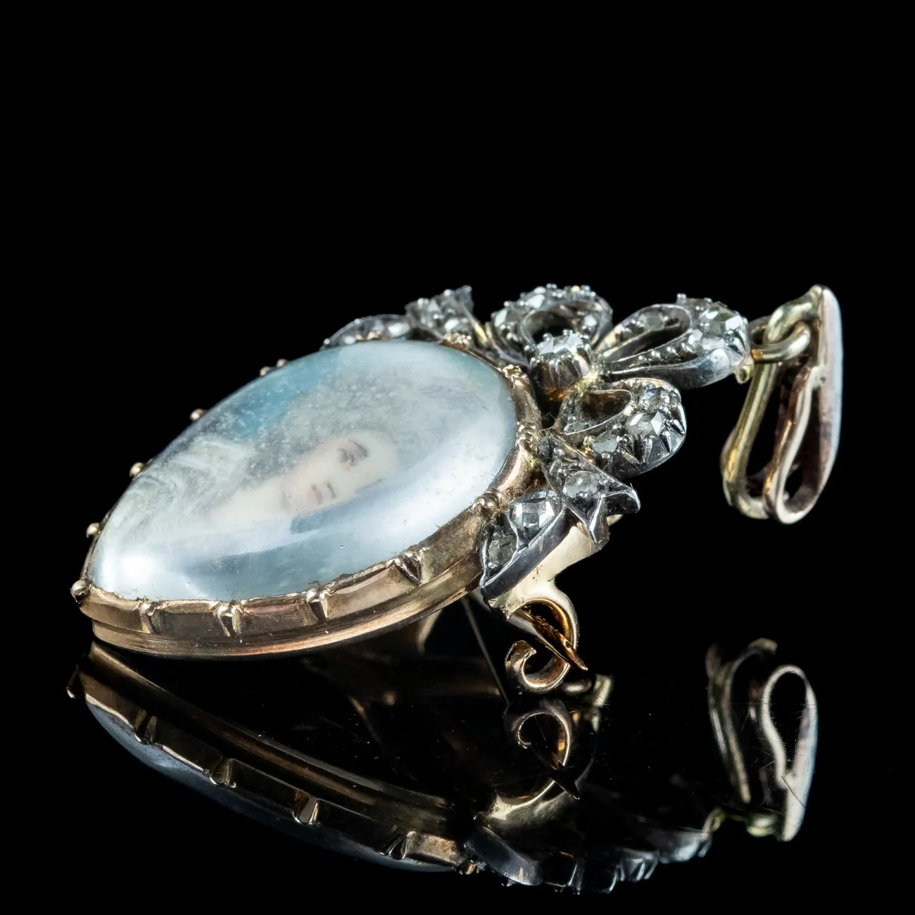 Antique Georgian Diamond Miniature Portrait Pendant With Heart Box