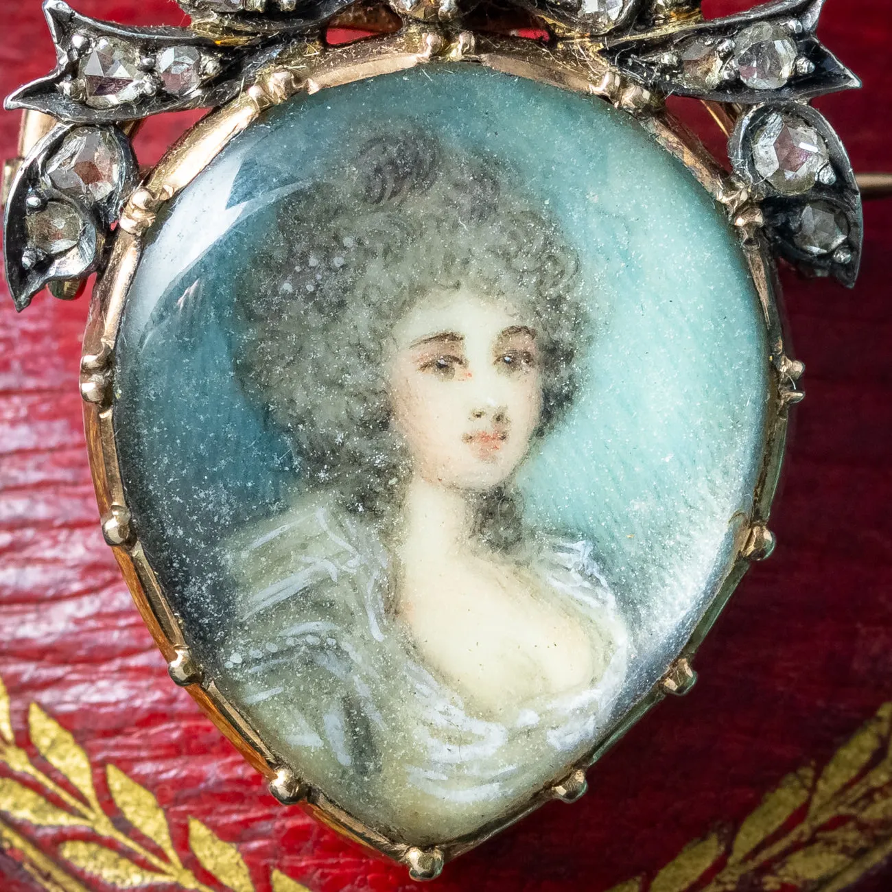 Antique Georgian Diamond Miniature Portrait Pendant With Heart Box