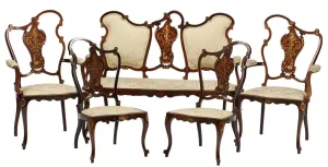 Antique Salon Set, Austrian, Inlaid, 5-Piece Set, Settee with 4 Chairs!!