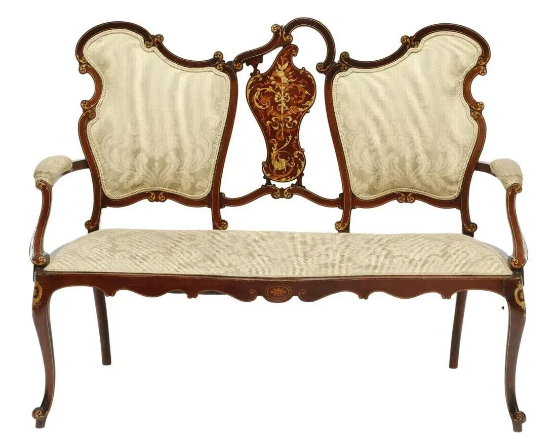 Antique Salon Set, Austrian, Inlaid, 5-Piece Set, Settee with 4 Chairs!!