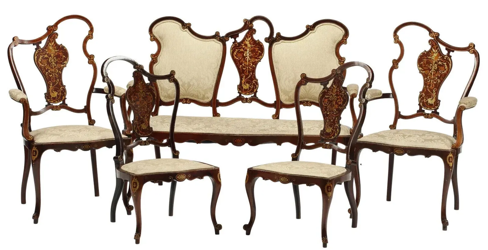 Antique Salon Set, Austrian, Inlaid, 5-Piece Set, Settee with 4 Chairs!!