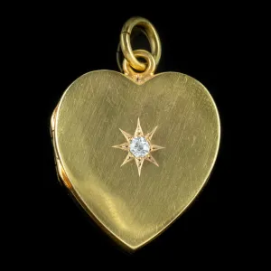 Antique Victorian 18Ct Gold Diamond Heart Locket Pendant Circa 1900