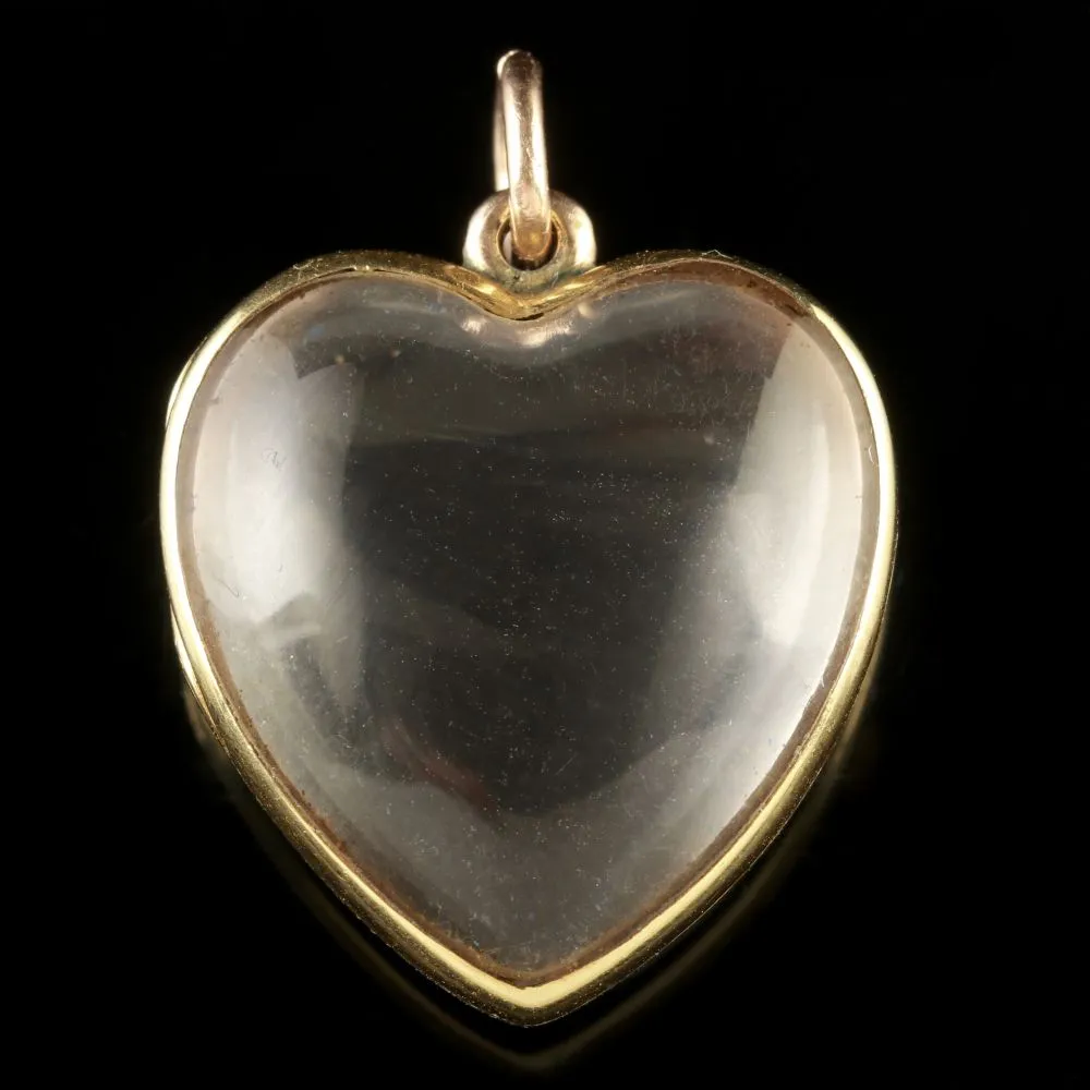 Antique Victorian Boxed Heart Locket Rock Crystal 15Ct Gold