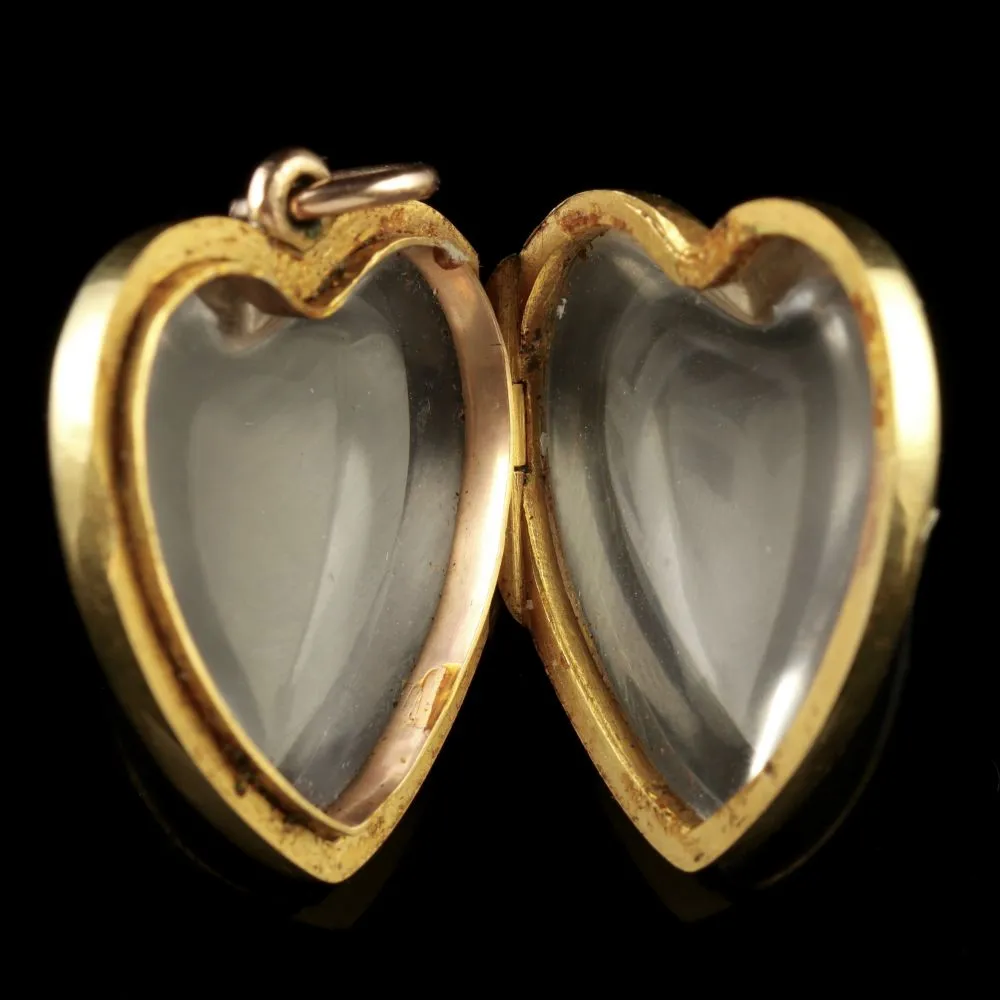 Antique Victorian Boxed Heart Locket Rock Crystal 15Ct Gold