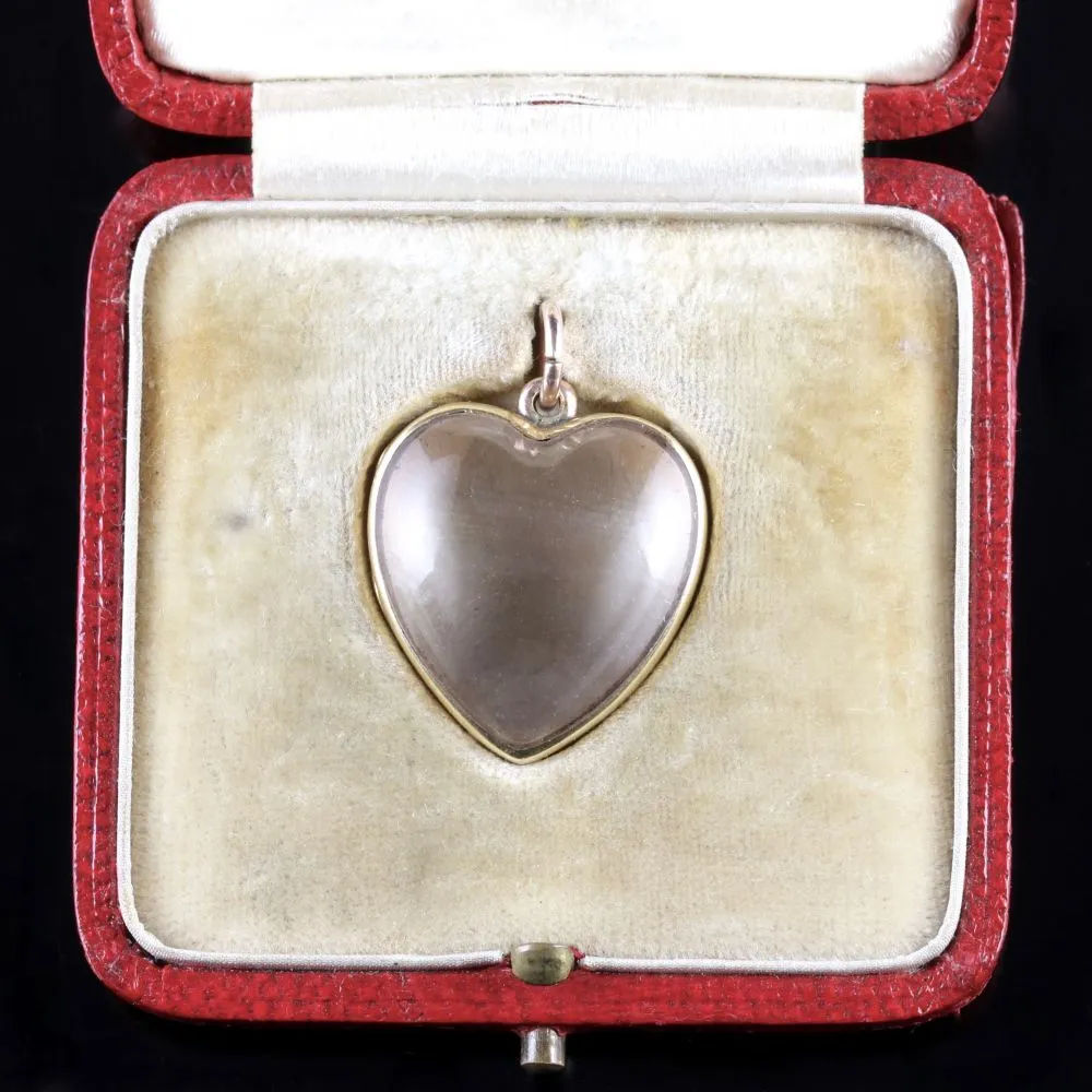 Antique Victorian Boxed Heart Locket Rock Crystal 15Ct Gold