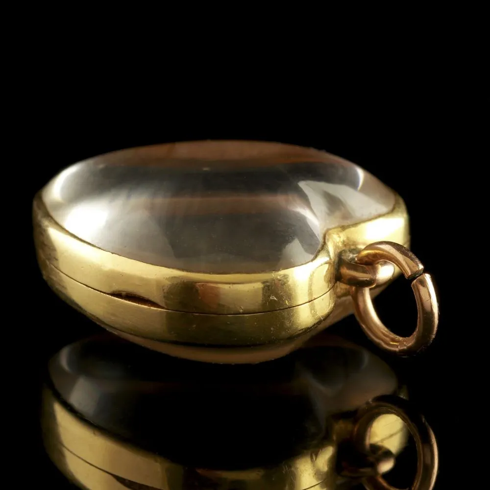 Antique Victorian Boxed Heart Locket Rock Crystal 15Ct Gold