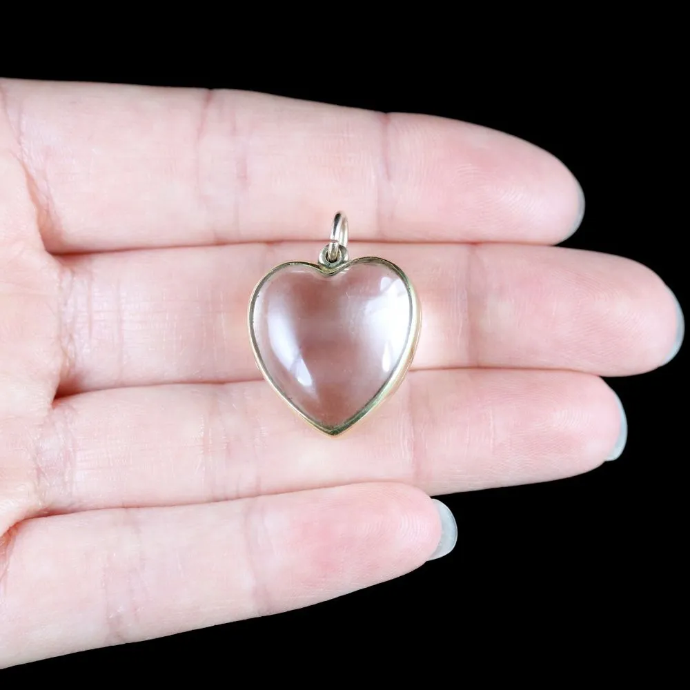 Antique Victorian Boxed Heart Locket Rock Crystal 15Ct Gold