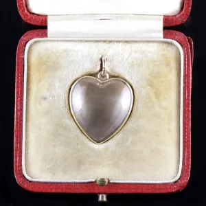 Antique Victorian Boxed Heart Locket Rock Crystal 15Ct Gold