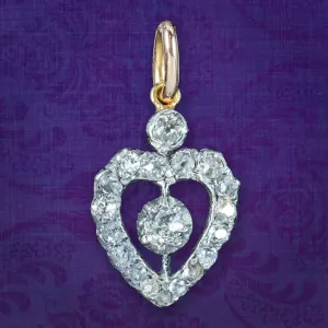Antique Victorian Diamond Heart Pendant 0.60ct Total