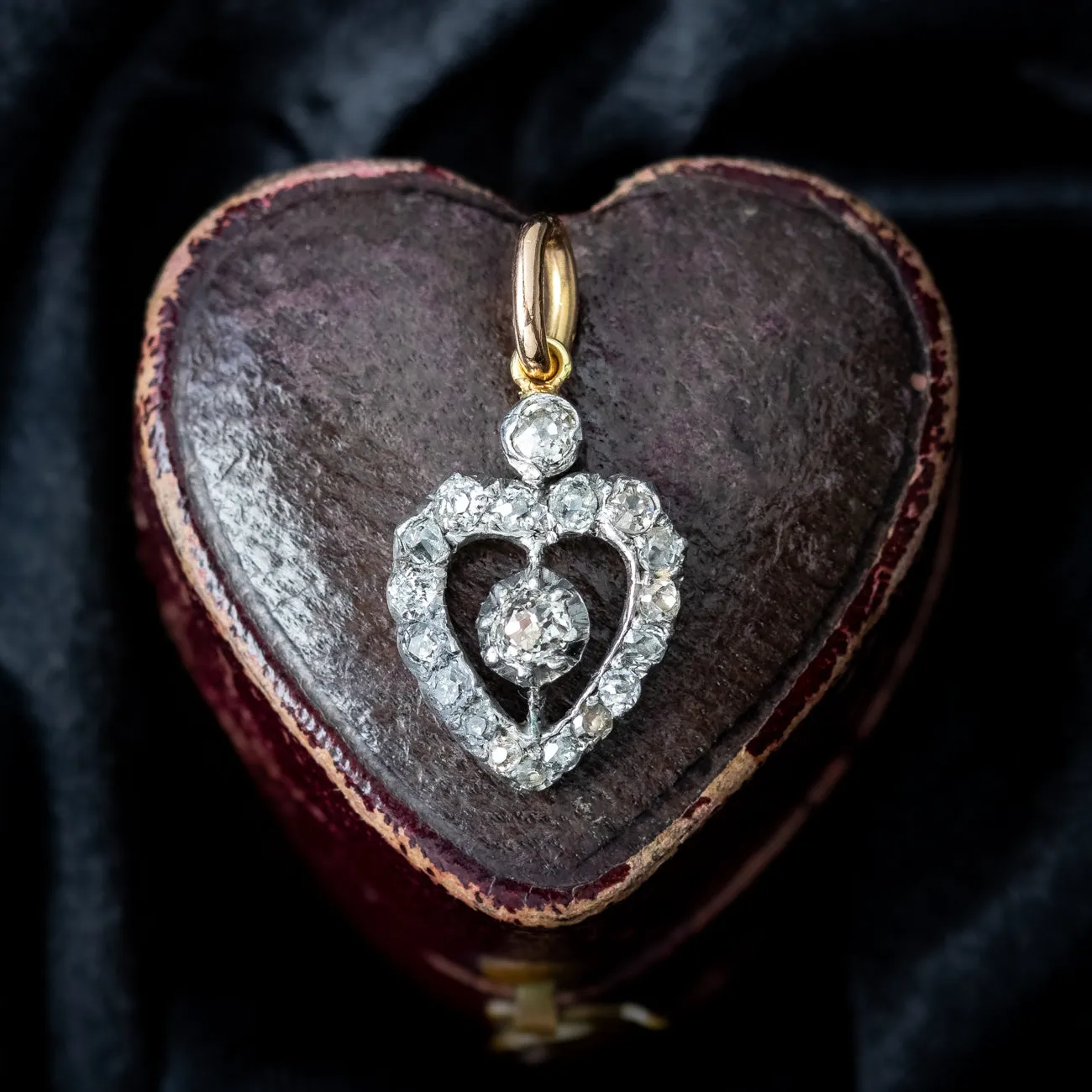 Antique Victorian Diamond Heart Pendant 0.60ct Total