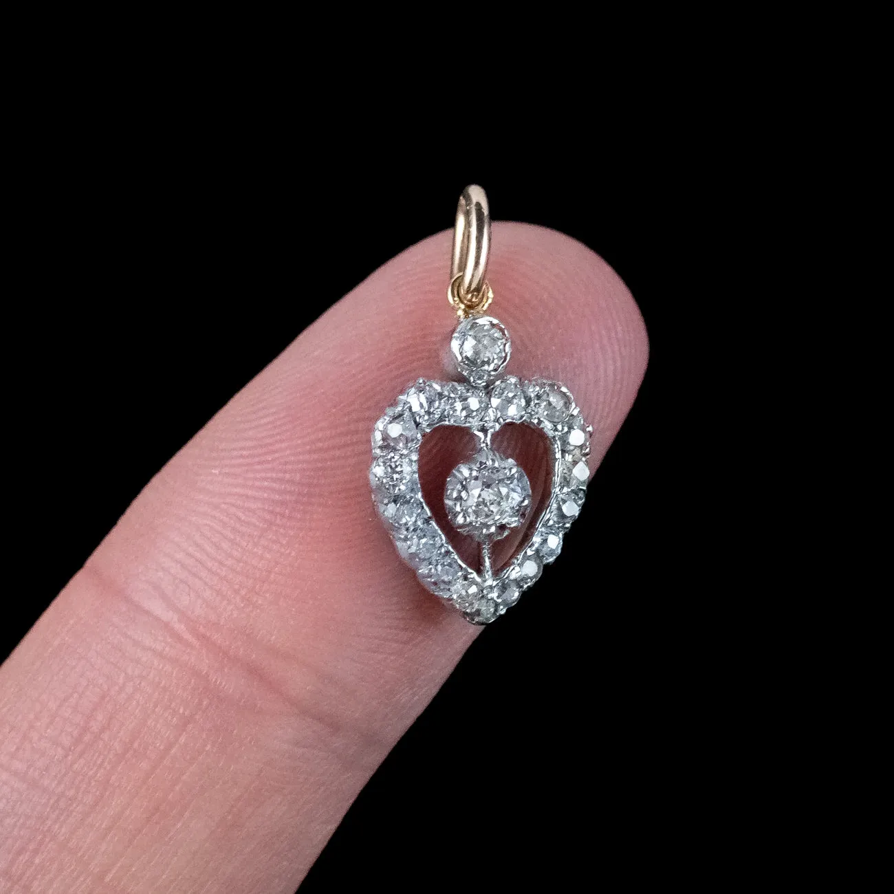 Antique Victorian Diamond Heart Pendant 0.60ct Total