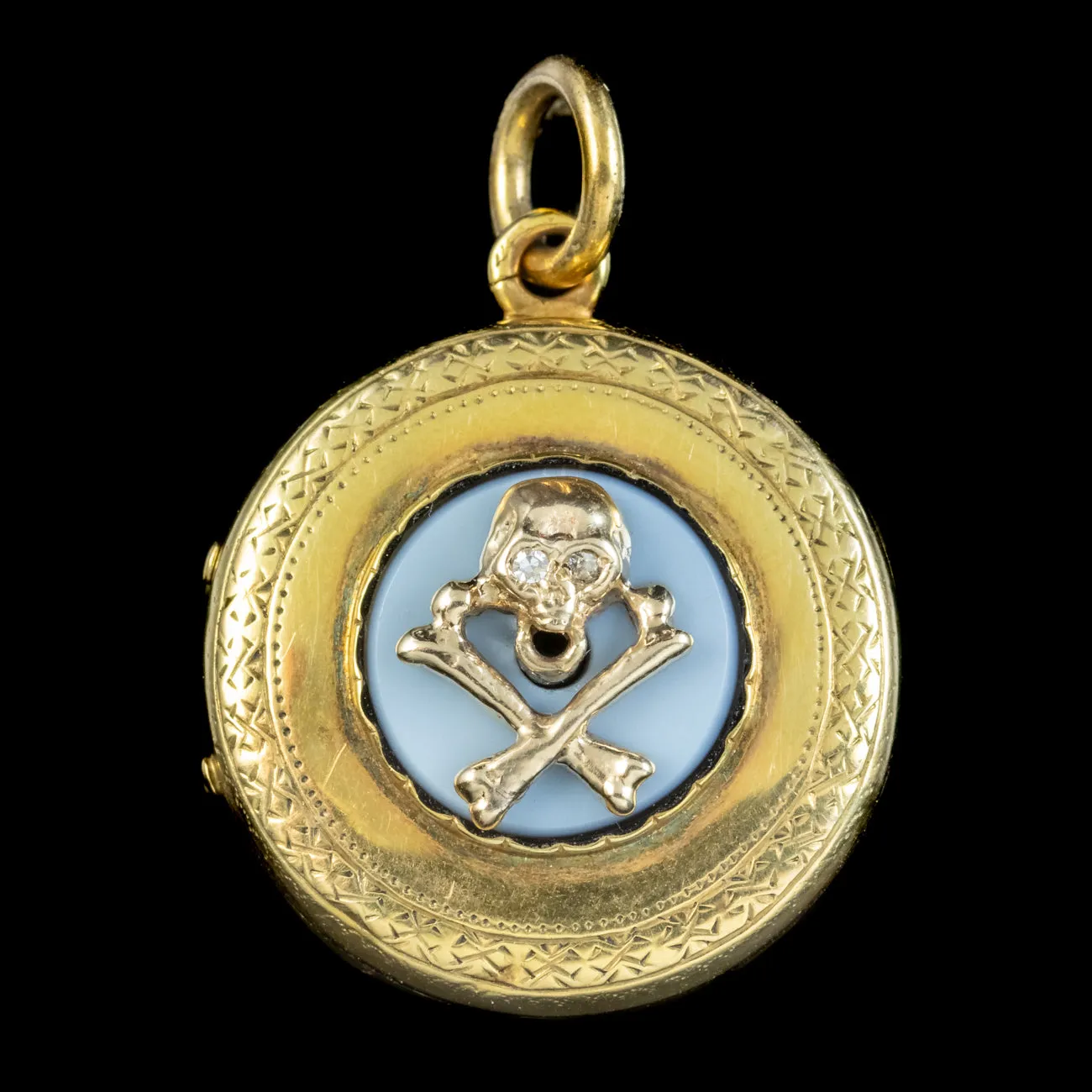 Antique Victorian Diamond Skull Agate Locket 18ct Gold