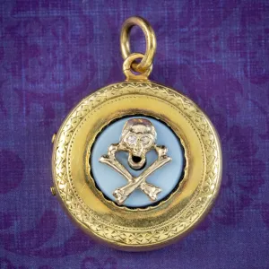 Antique Victorian Diamond Skull Agate Locket 18ct Gold