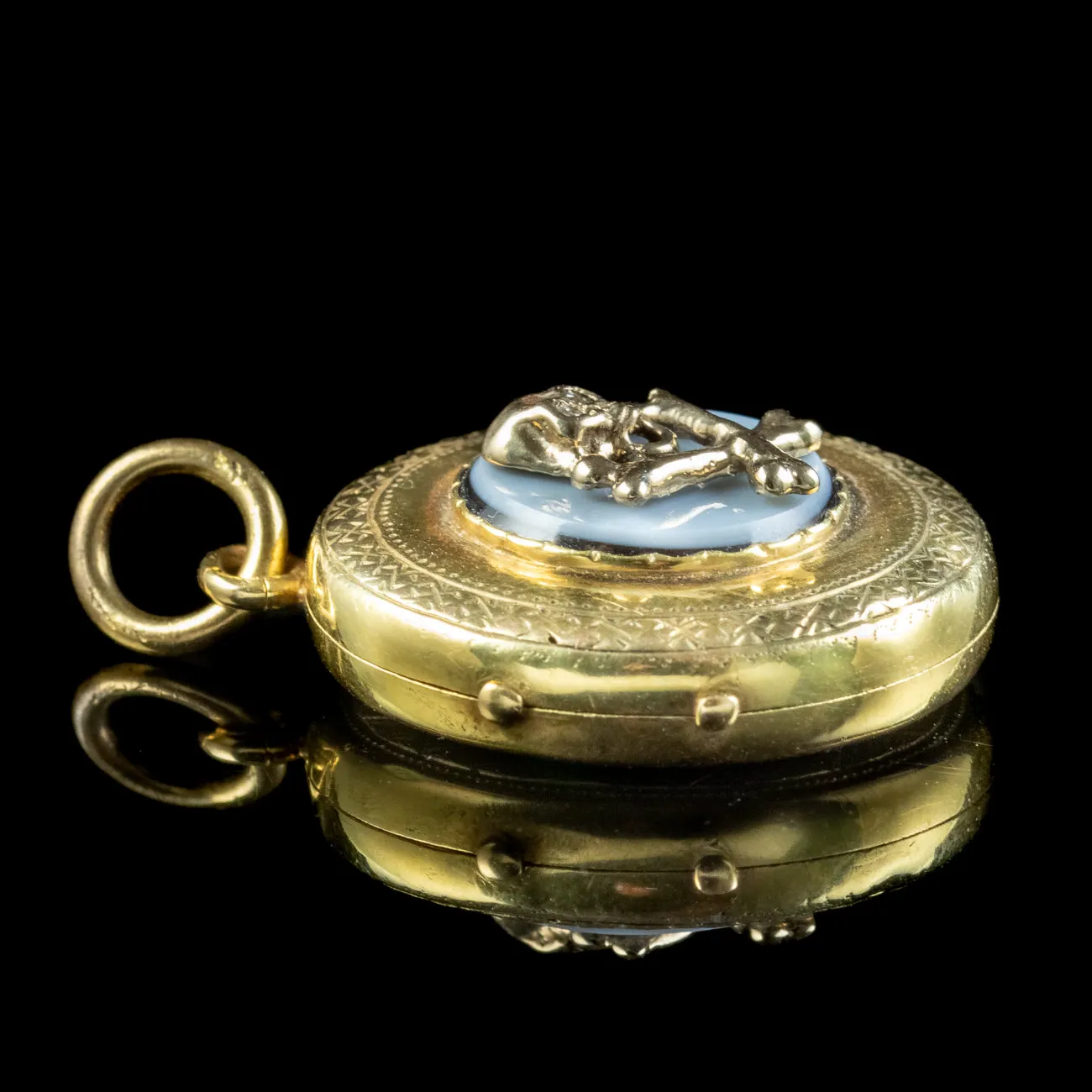 Antique Victorian Diamond Skull Agate Locket 18ct Gold