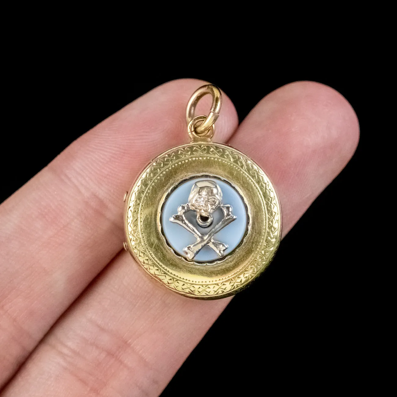 Antique Victorian Diamond Skull Agate Locket 18ct Gold