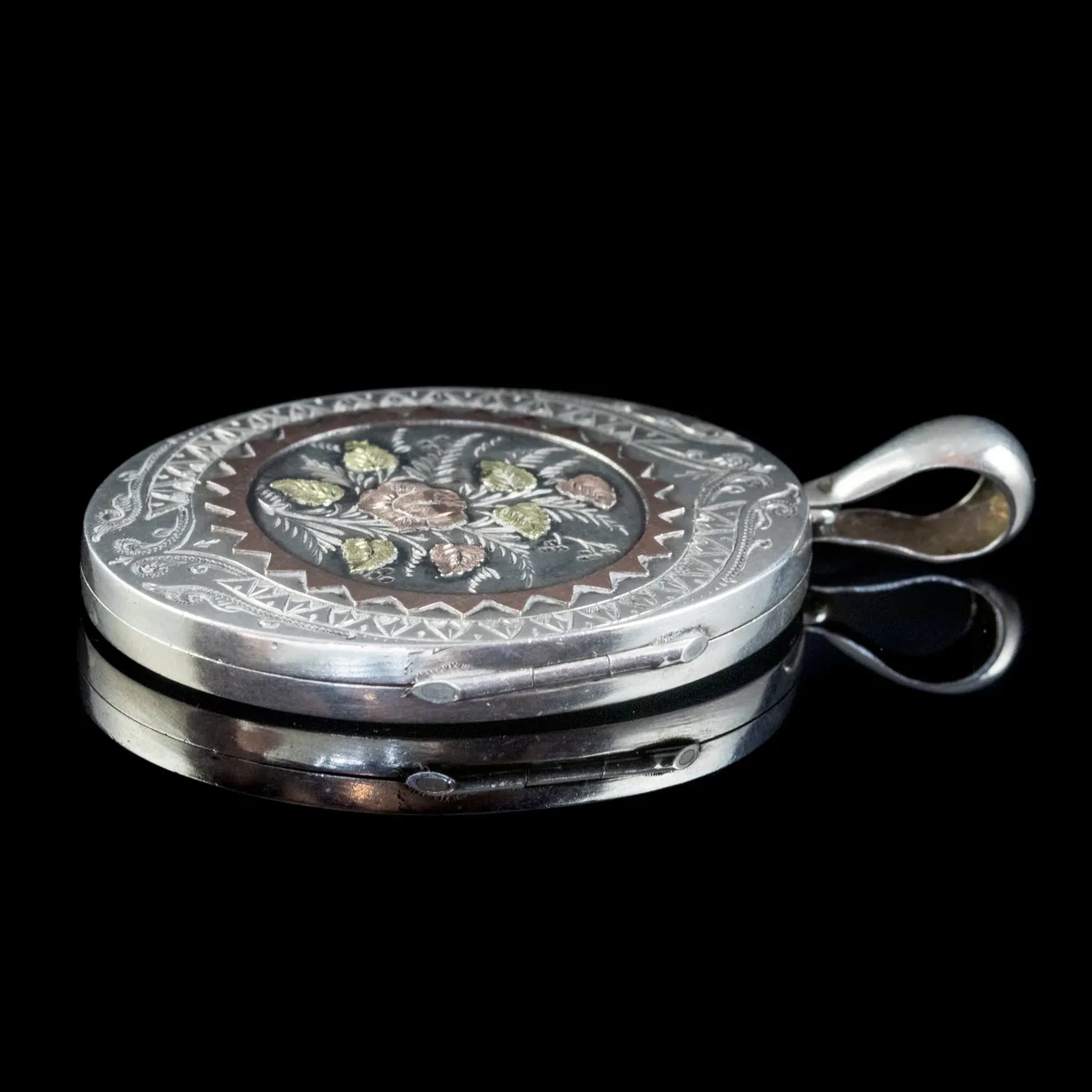 Antique Victorian Floral Locket Gold Sterling Silver Robinson And Mckewan Dated 1881