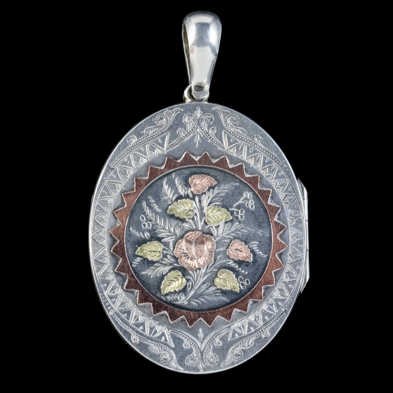 Antique Victorian Floral Locket Gold Sterling Silver Robinson And Mckewan Dated 1881