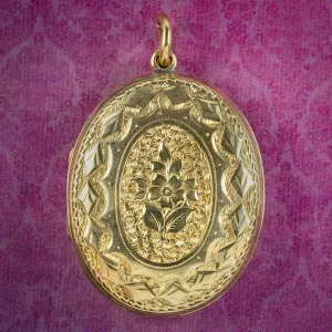 Antique Victorian Forget Me Not Locket Gold Gilt Circa 1890