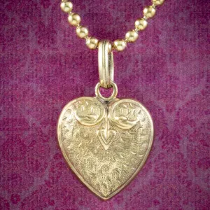 Antique Victorian Heart Pendant And Chain Silver Gold Gilt