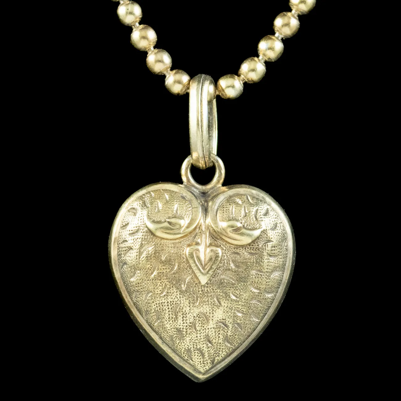 Antique Victorian Heart Pendant And Chain Silver Gold Gilt
