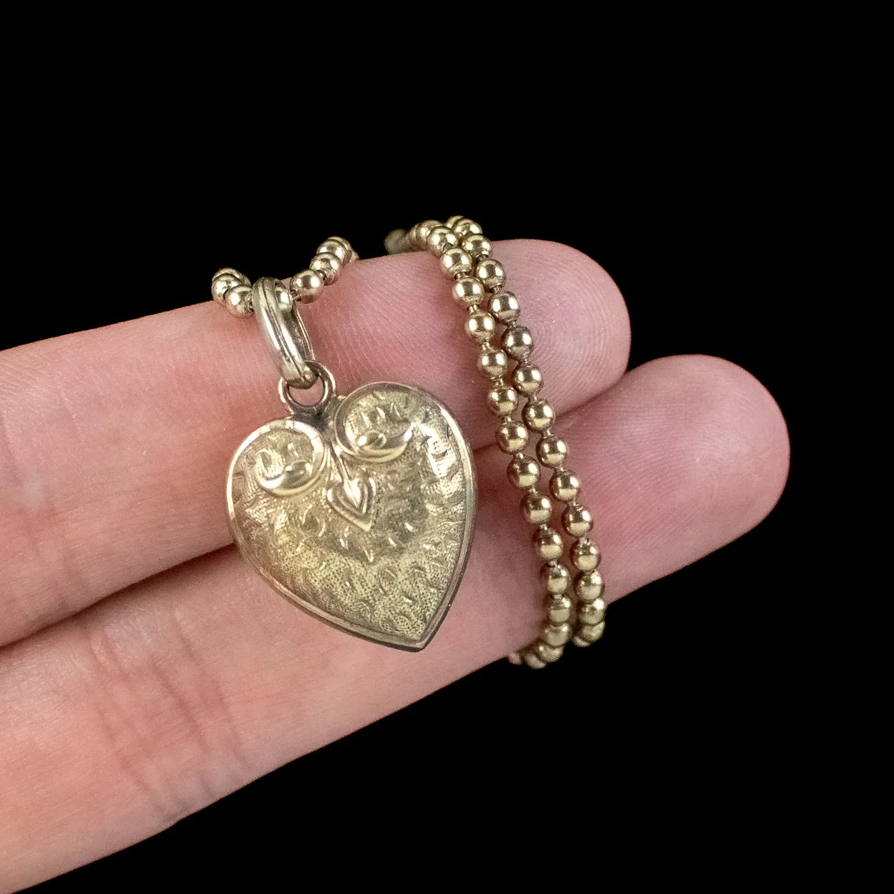 Antique Victorian Heart Pendant And Chain Silver Gold Gilt