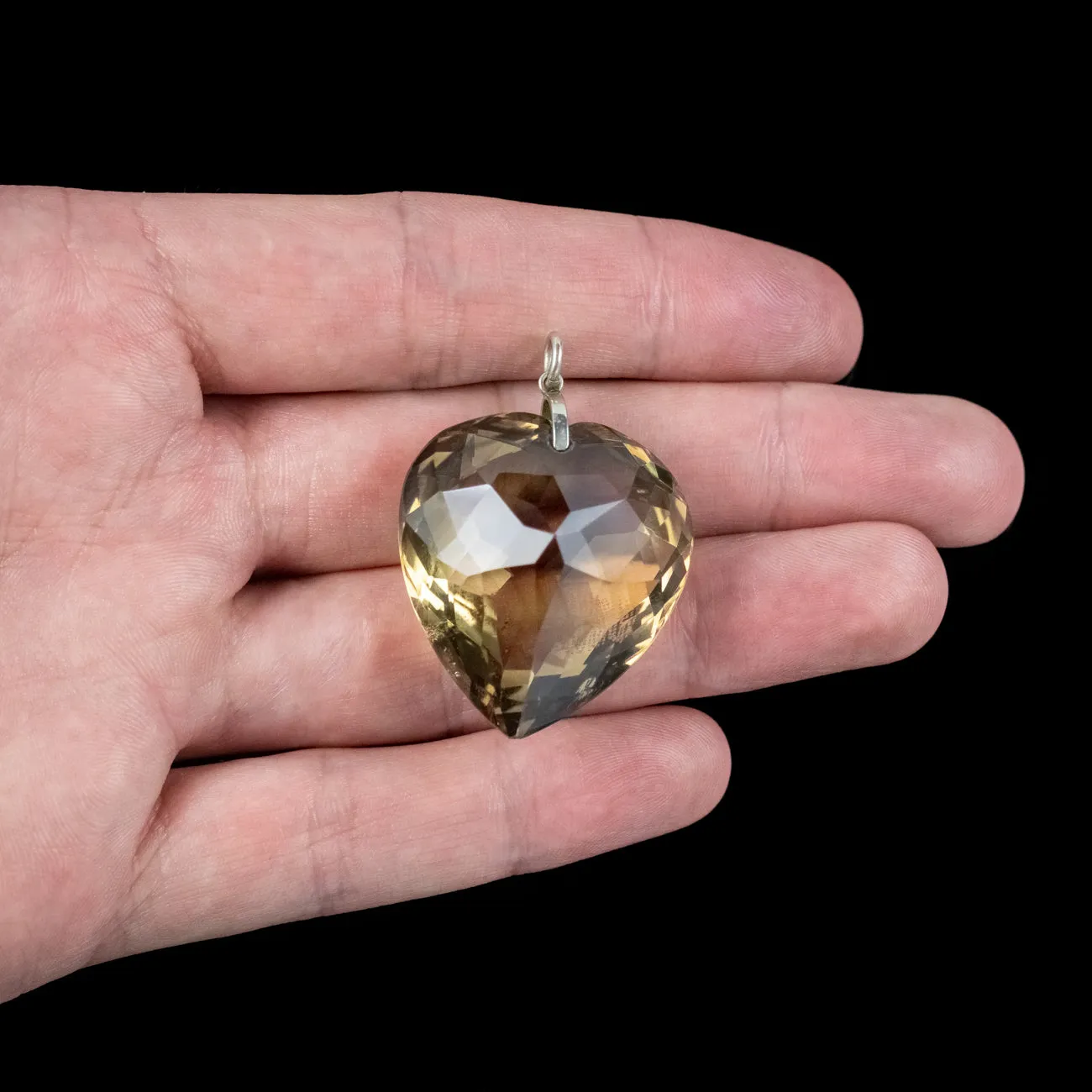 Antique Victorian Large Smoky Quartz Heart Pendant 90ct Stone